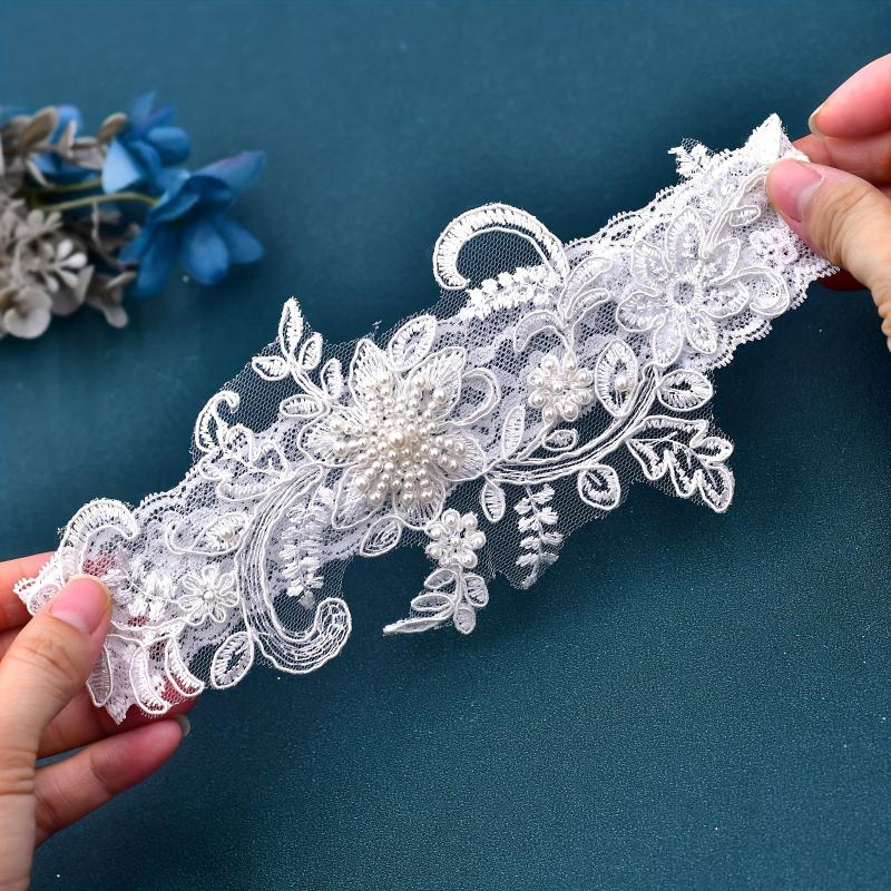 Floral Lace Garter Belt with Faux Pearl Decor