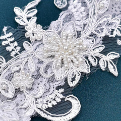 Floral Lace Garter Belt with Faux Pearl Decor