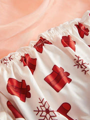 Xmas Print Lingerie Set Ruffle Crop Top & Panties Sexy Women's Underwear
