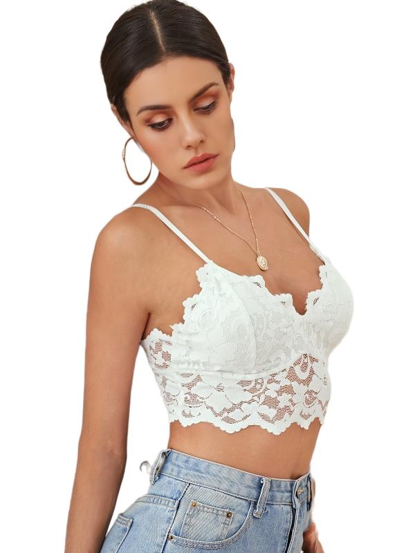 Floral Lace Push Up Bra with Scallop Trim