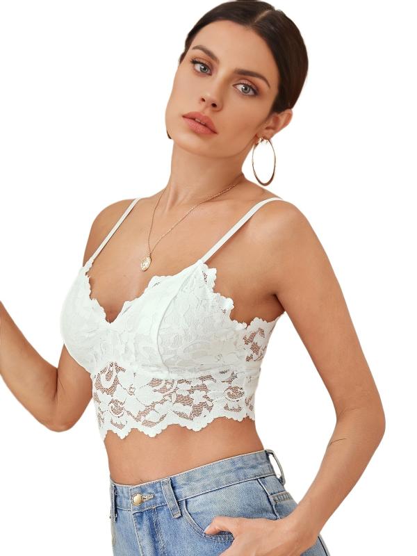 Floral Lace Push Up Bra with Scallop Trim