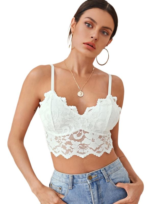 Floral Lace Push Up Bra with Scallop Trim