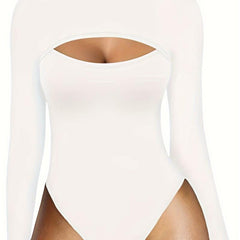 Long Sleeve Shaping Bodysuit Cut Out Tummy Control Slimmer