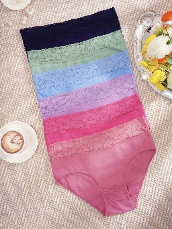 6pcs Floral Lace Briefs Comfy & Breathable Intimates Women's Lingerie