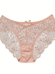 Floral Lace Bow Tie Briefs Low Waist Panties Women's Lingerie