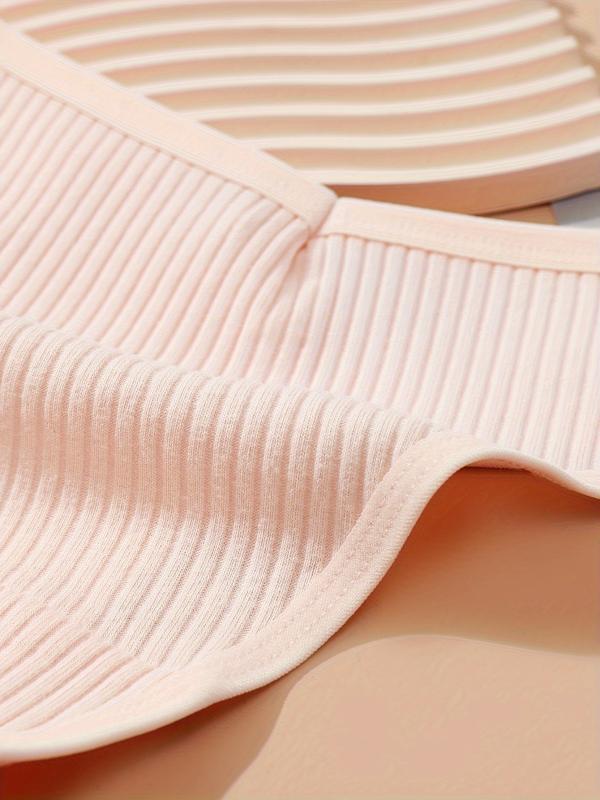 4pcs Soft Ribbed Stretchy Thongs Comfy Intimates Panties Women's Lingerie