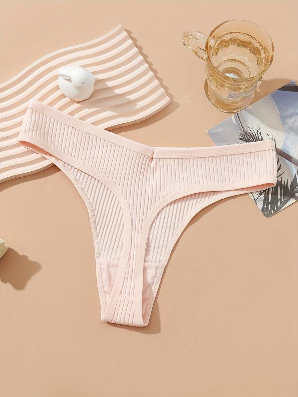 4pcs Soft Ribbed Stretchy Thongs Comfy Intimates Panties Women's Lingerie