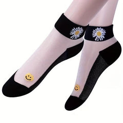 5 Pairs Floral Print Short Socks Women's Stockings