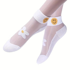 5 Pairs Floral Print Short Socks Women's Stockings