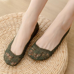 6 Pairs Floral Lace Ankle Socks Non slip Mesh Women's Stockings
