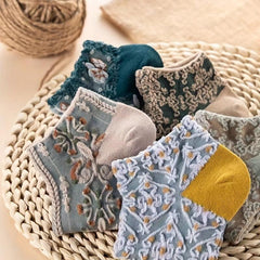 5 Pairs Retro Floral Print Ankle Socks for Women