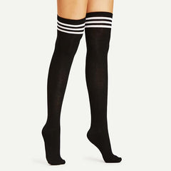 2pairs Womens Thigh High Socks Striped Over The Knee Socks
