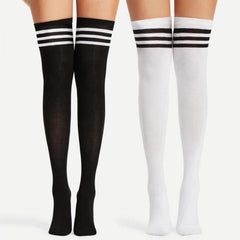 2pairs Womens Thigh High Socks Striped Over The Knee Socks