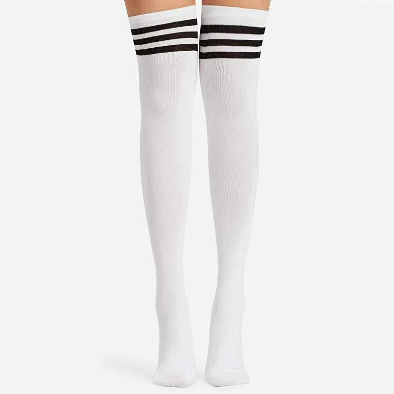 2pairs Womens Thigh High Socks Striped Over The Knee Socks