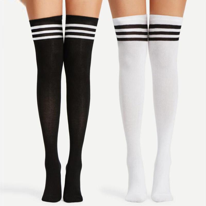 2pairs Womens Thigh High Socks Striped Over The Knee Socks