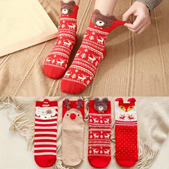 4 Pairs Cartoon Christmas Socks Women's Stockings
