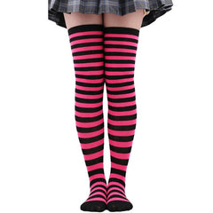 Striped Colorblock Thigh High Socks Over The Knee Stockings