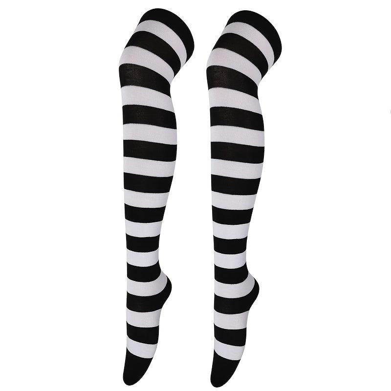 Striped Colorblock Thigh High Socks Over The Knee Stockings