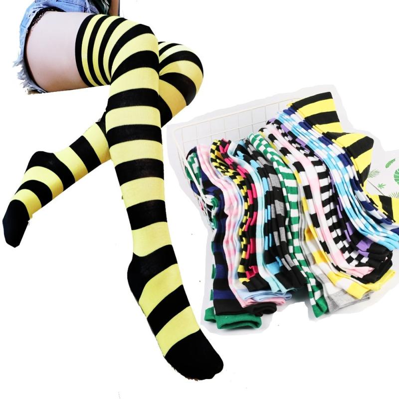 Striped Colorblock Thigh High Socks Over The Knee Stockings