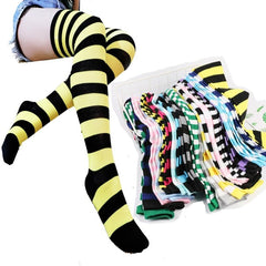 Striped Colorblock Thigh High Socks Over The Knee Stockings
