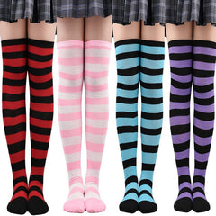 Striped Colorblock Thigh High Socks Over The Knee Stockings