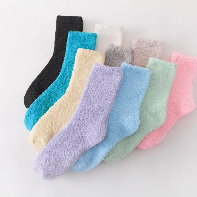 10 Pairs Solid Fuzzy Socks Comfy & Warm Women's Stockings