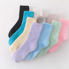 10 Pairs Solid Fuzzy Socks Comfy & Warm Women's Stockings