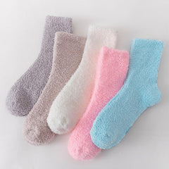10 Pairs Solid Fuzzy Socks Comfy & Warm Women's Stockings