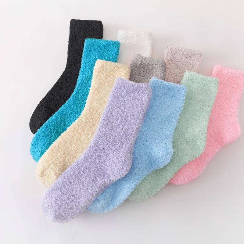 10 Pairs Solid Fuzzy Socks Comfy & Warm Women's Stockings