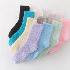 10 Pairs Solid Fuzzy Socks Comfy & Warm Women's Stockings