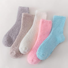 10 Pairs Solid Fuzzy Socks Comfy & Warm Women's Stockings