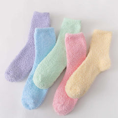 10 Pairs Solid Fuzzy Socks Comfy & Warm Women's Stockings