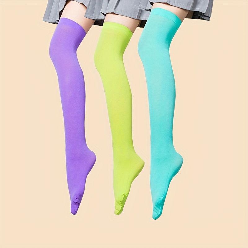 Solid Thigh High Socks Smooth Over The Knee Stockings