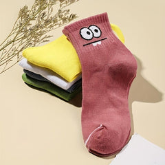 5 Pairs Cartoon Eyes Print Socks Women's Stockings & Hosiery