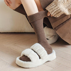 5 Pairs Solid Calf Socks Comfy Knee High Stockings