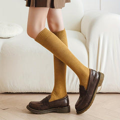5 Pairs Solid Calf Socks Comfy Knee High Stockings