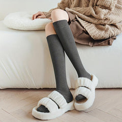 5 Pairs Solid Calf Socks Comfy Knee High Stockings