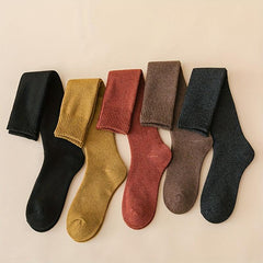 5 Pairs Solid Calf Socks Comfy Knee High Stockings