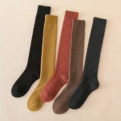 5 Pairs Solid Calf Socks Comfy Knee High Stockings