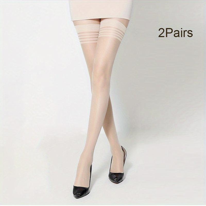 Striped Trim Thigh High Stockings Ultra-thin Over The Knee Socks