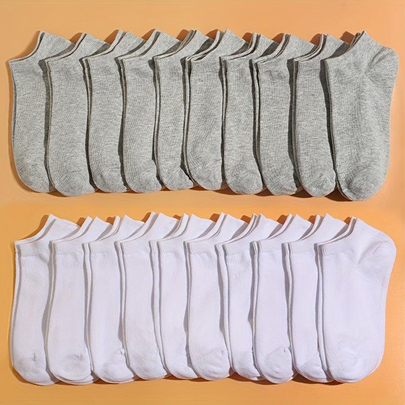 10 20 Pairs Solid Ankle Socks Soft Lightweight All Match Low Cut for Women Men