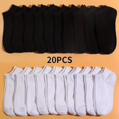 10 20 Pairs Solid Ankle Socks Soft Lightweight All Match Low Cut for Women Men
