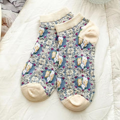 4 Pairs Floral Print Ankle Socks Comfy & Breathable Low Cut Women's Stockings