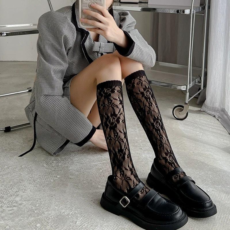 Floral Lace Calf Socks Lolita Hollow Out Knee High Socks