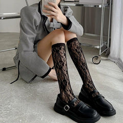Floral Lace Calf Socks Lolita Hollow Out Knee High Socks