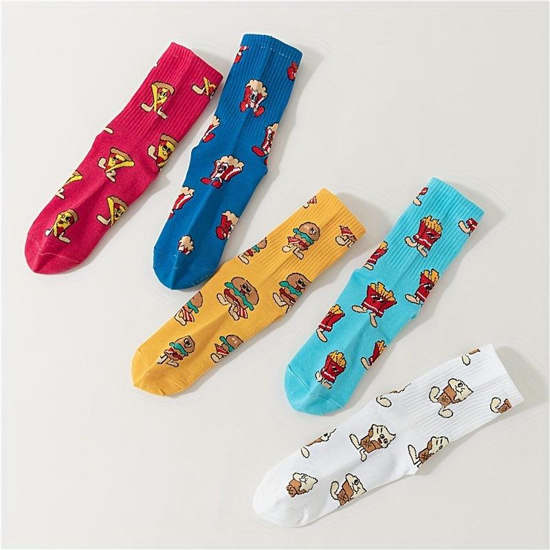 5 Pairs Cartoon Food Print Socks Women's Stockings