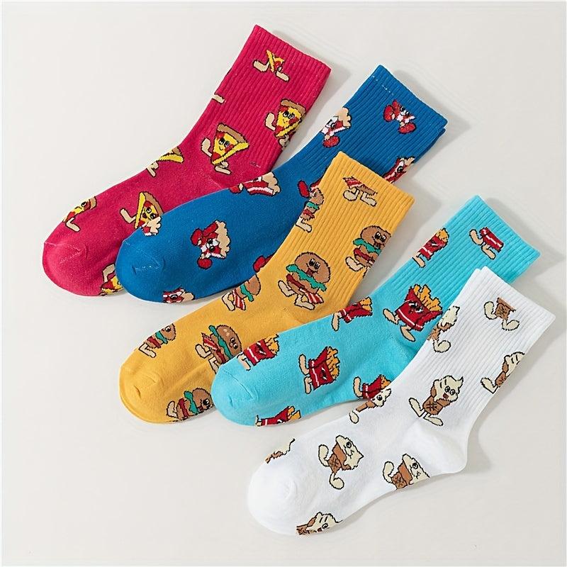 5 Pairs Cartoon Food Print Socks Women's Stockings