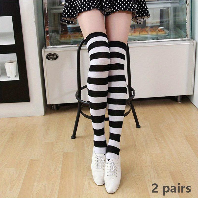 Striped Thigh High Socks Cosplay Over The Knee Socks Women's Stockings