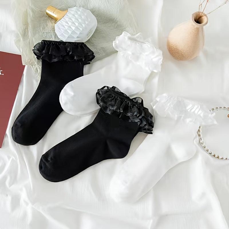 Lace Trim Crew Socks Lightweight & Comfy Mid tube Socks