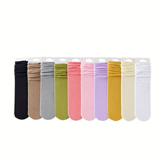 10 Pairs Mid Tube Solid Pile Socks Women's Stockings